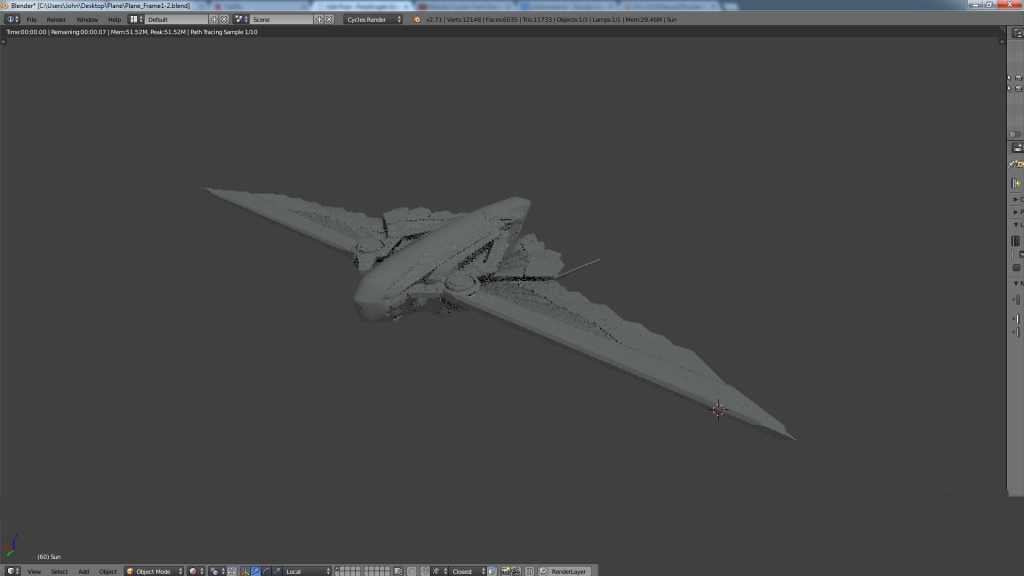 I moved the camera in the scene. Notice the graininess of the plane that is cycles rendering as I am moving.